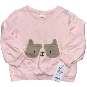 Carter’s Baby Girl Top 18M Pink Long Sleeve Sweatshirt Bear Face Pocket NWT